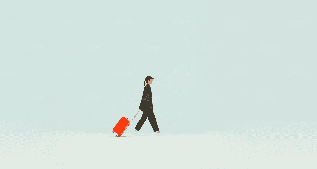 Traveller preparing for a flight with luggage